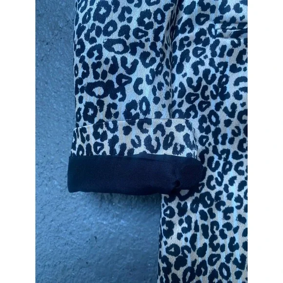 Nine West Blazer Jacket Size Medium  Leopard Print Lined Black Satin - Picture 5 of 11